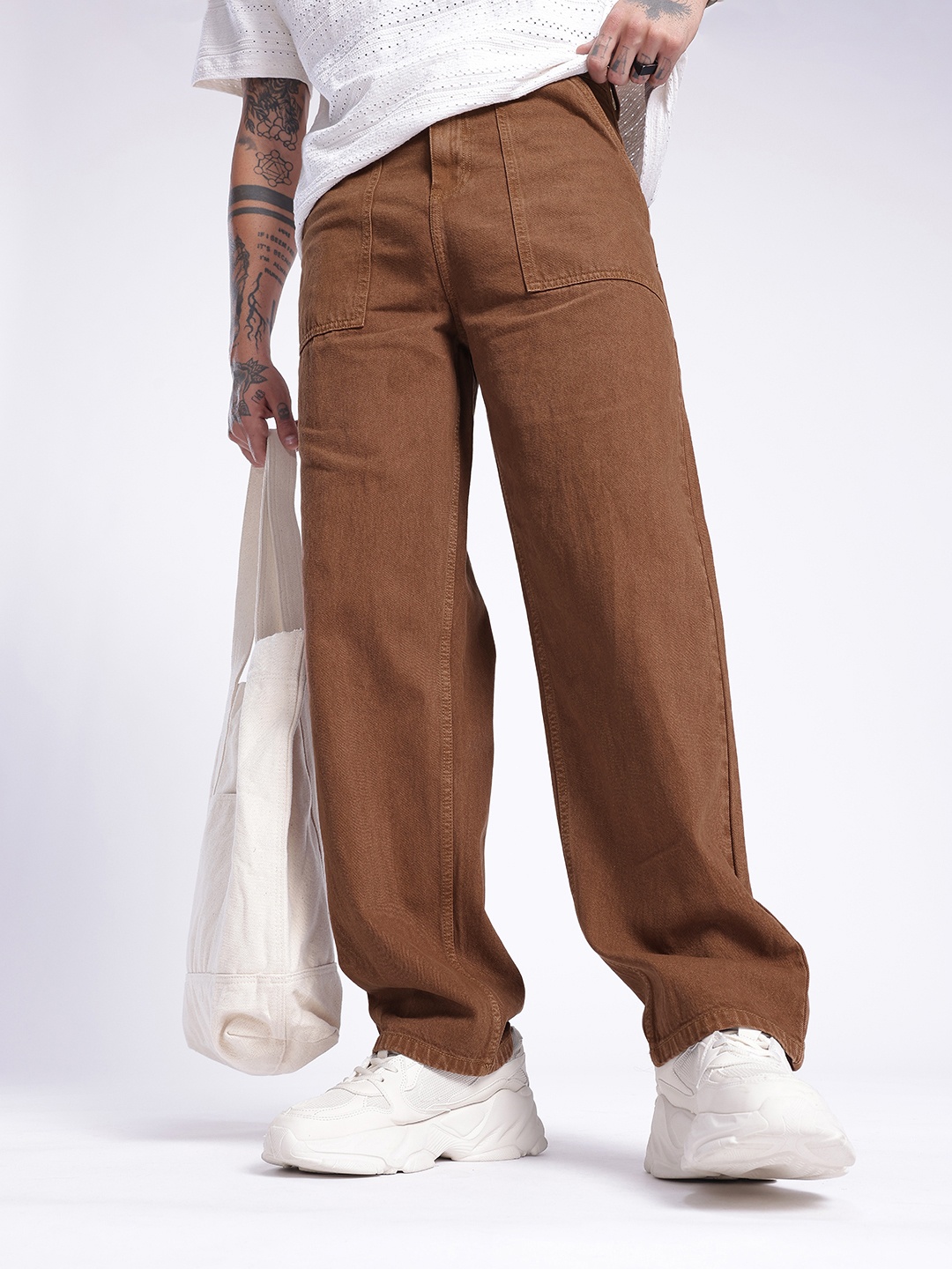 

glitchez Men Urban Vibe Baggy Loose Jeans, Brown