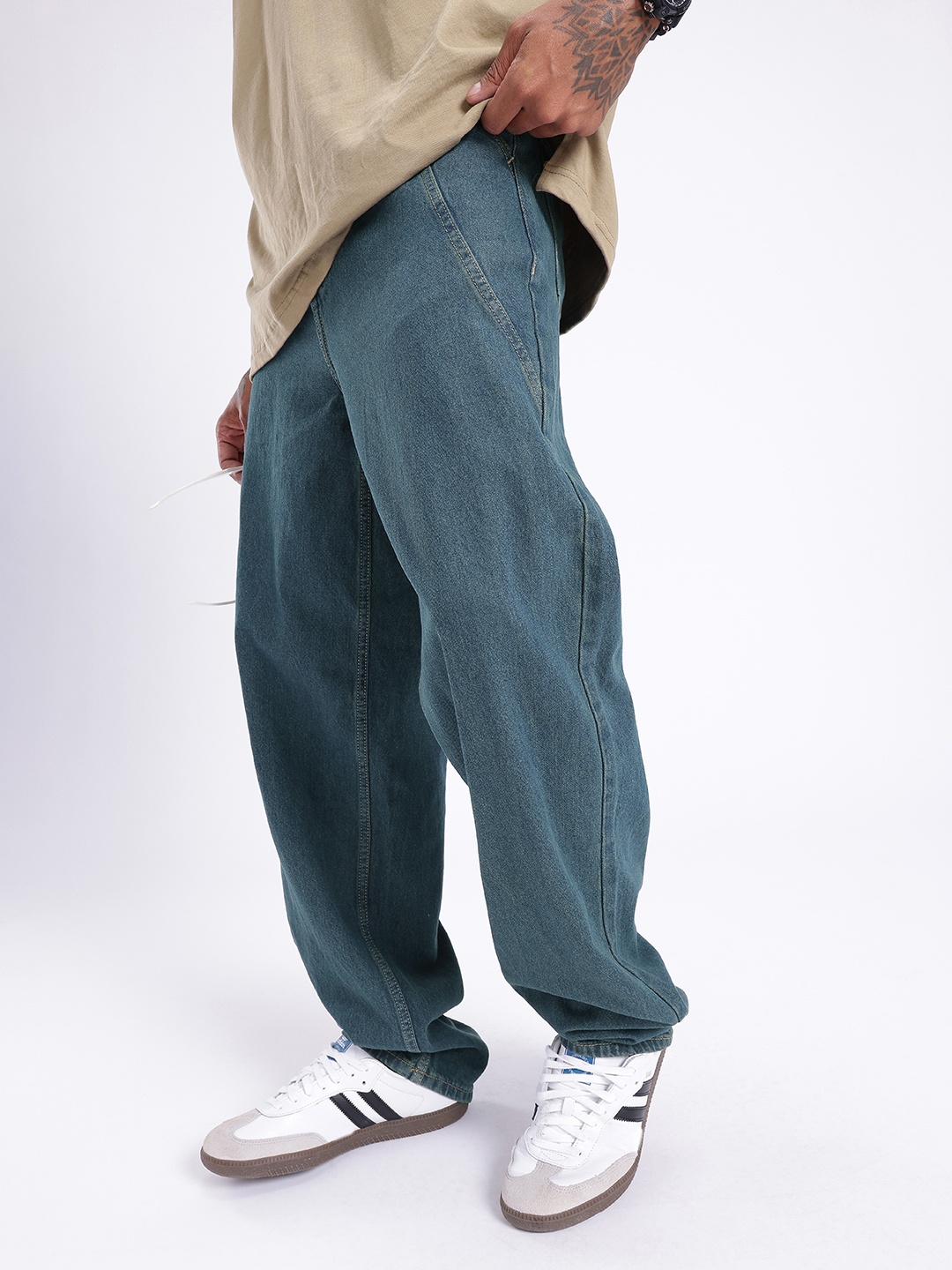 

glitchez Men Urban Vibe Loose Fit Pleated Jeans, Blue