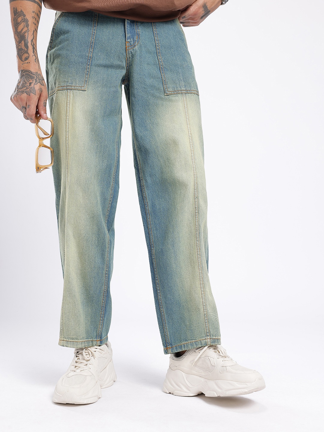 

glitchez Men Urban Touch Loose Fit Heavy Fade Jeans, Blue