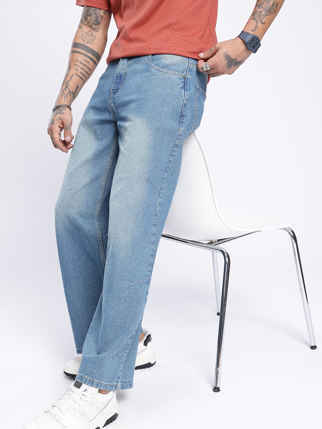 

glitchez Men Forever Fresh Wide Leg Light Fade Jeans, Blue