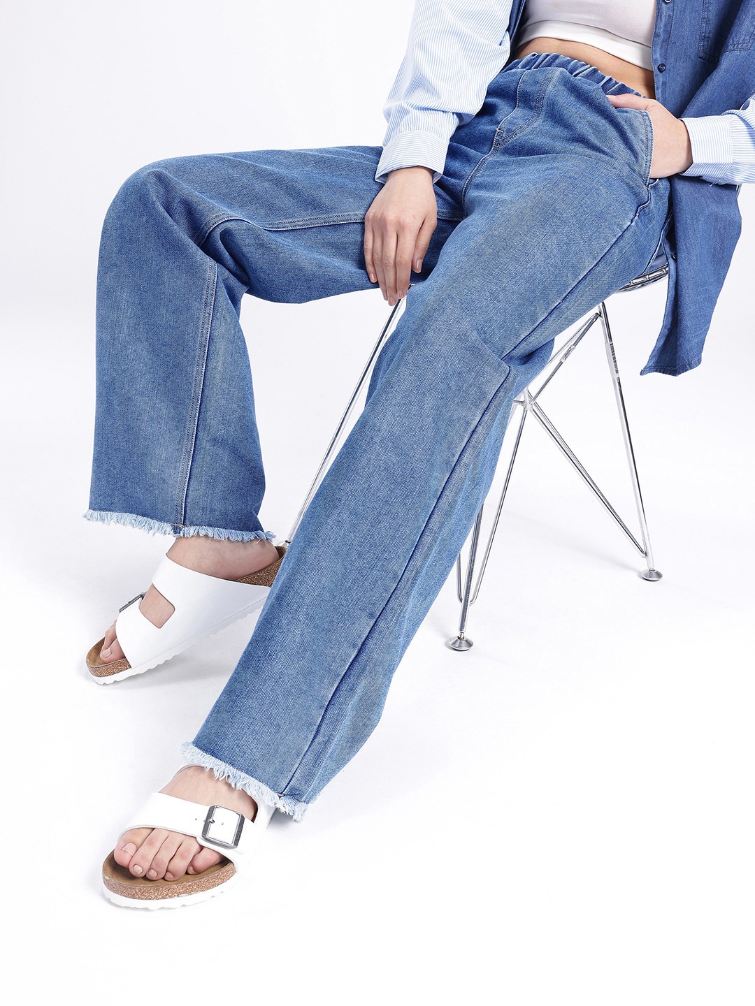 

glitchez Women Street Cool 90's Baggy Wide Leg High-Rise Light Fade Jeans, Blue