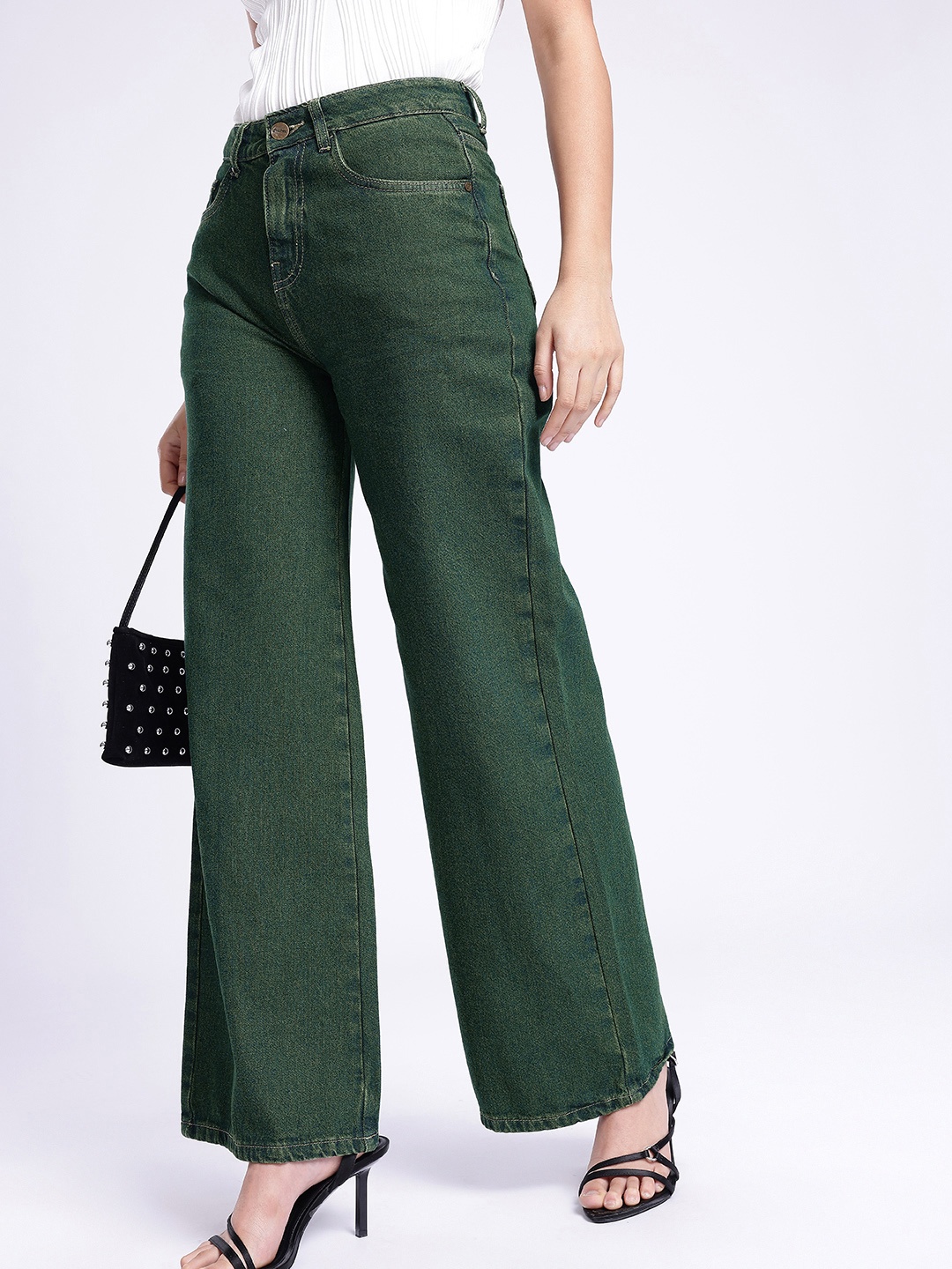 

glitchez Women Street Vibe Wide Leg High-Rise Jeans, Green