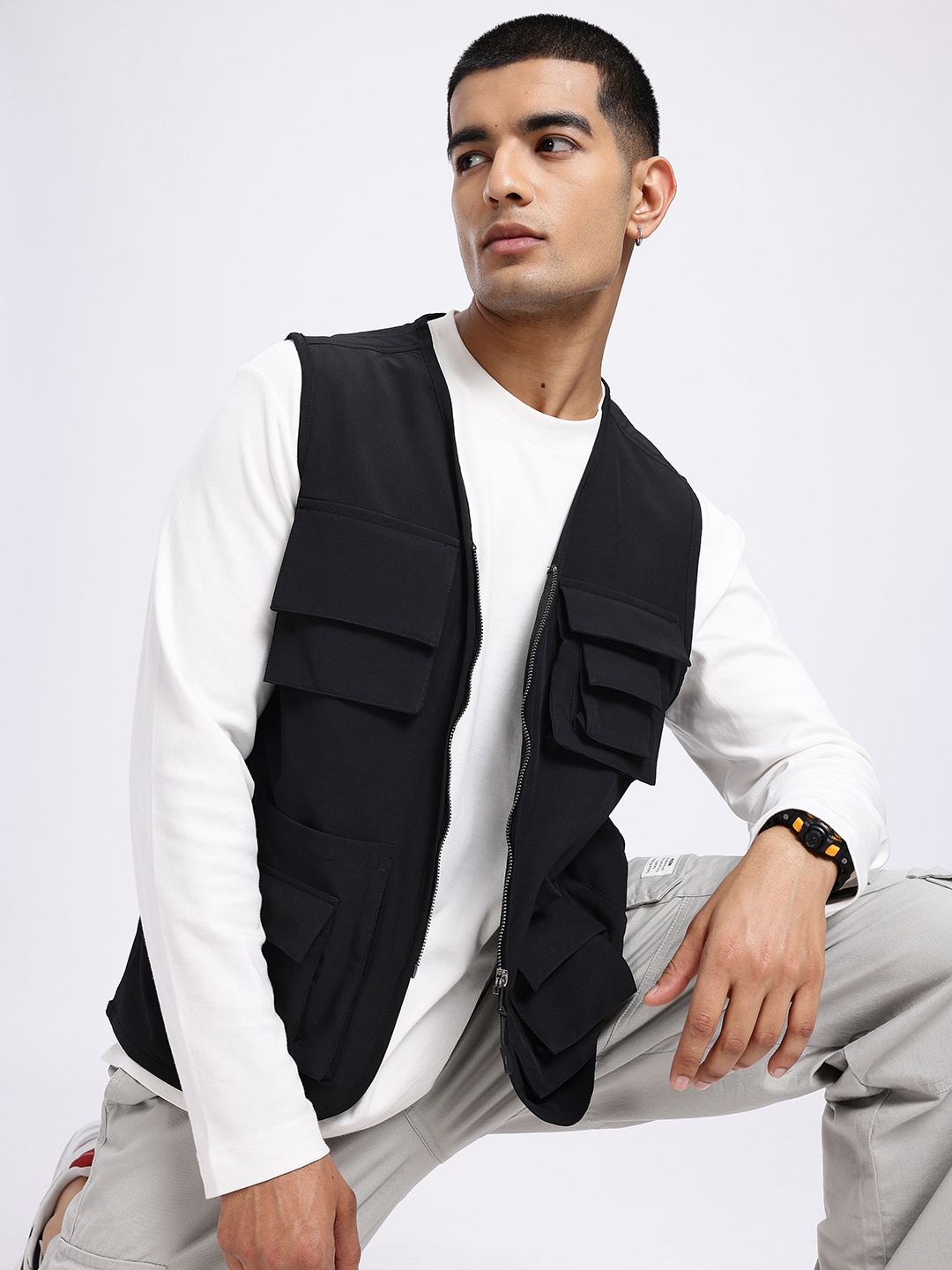 

glitchez Utility Drip Mesh Gilet Jacket, Black