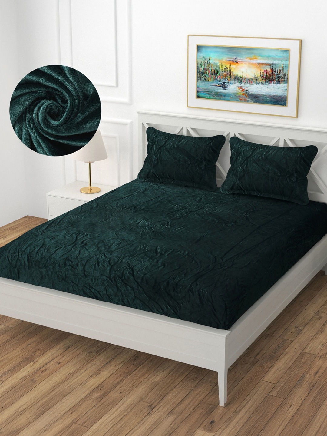 

INDHOME LIFE Green Wool 220 TC Fitted King Bedsheet Set 2,54 cm x 2.28 cm