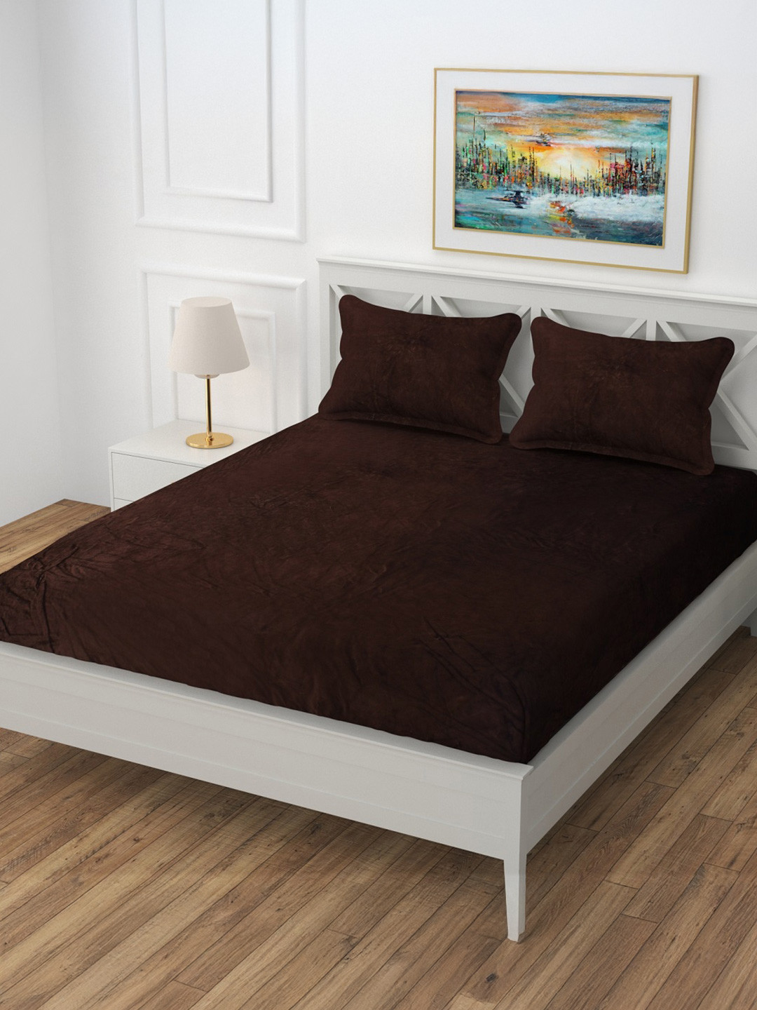 

INDHOME LIFE Coffee Brown Wool 220 TC Fitted King Bedsheet Set 2,54 cm x 2.28 cm