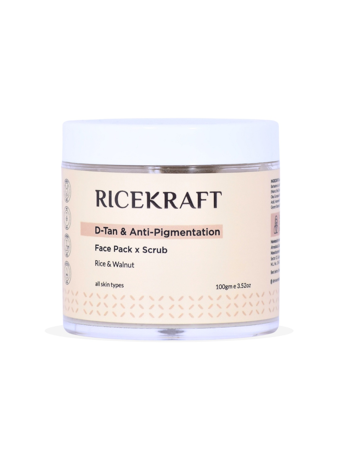 

Ricekraft D-Tan & Anti-Pigmentation Face Pack Plus Scrub With Rice & Walnut - 100 g, Brown