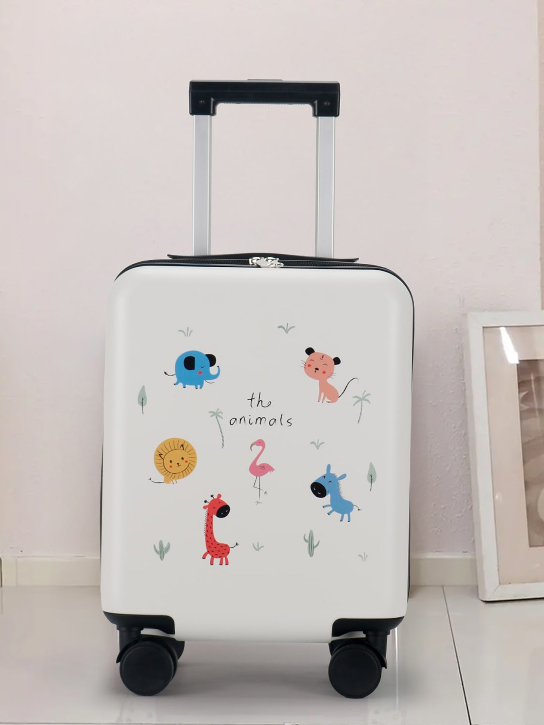 

THE CLOWNFISH Kids Printed Hard Sided Cabin Trolly Suitcase, White