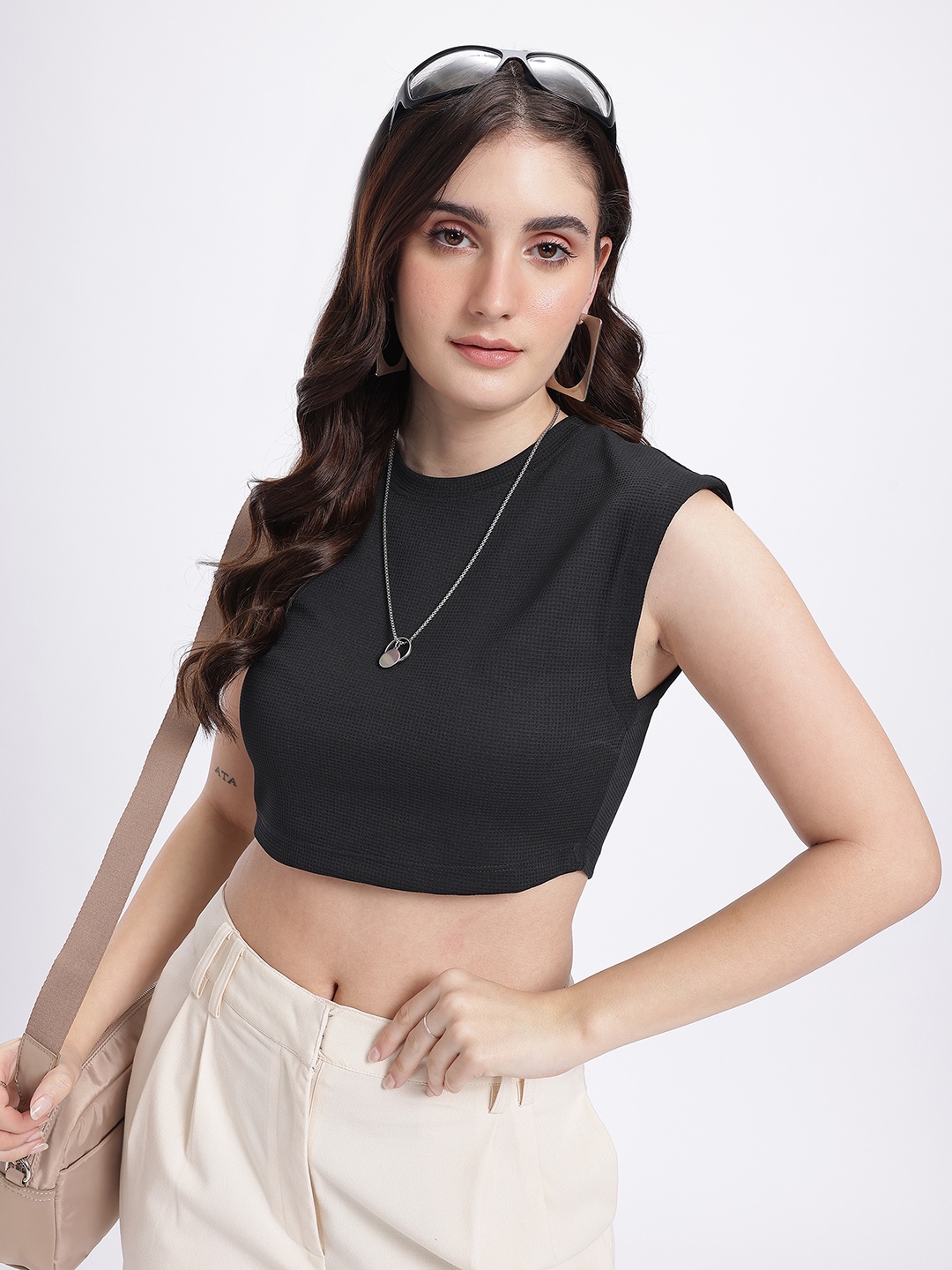 

glitchez Midnight Pop Sleeveless Crop Top, Black