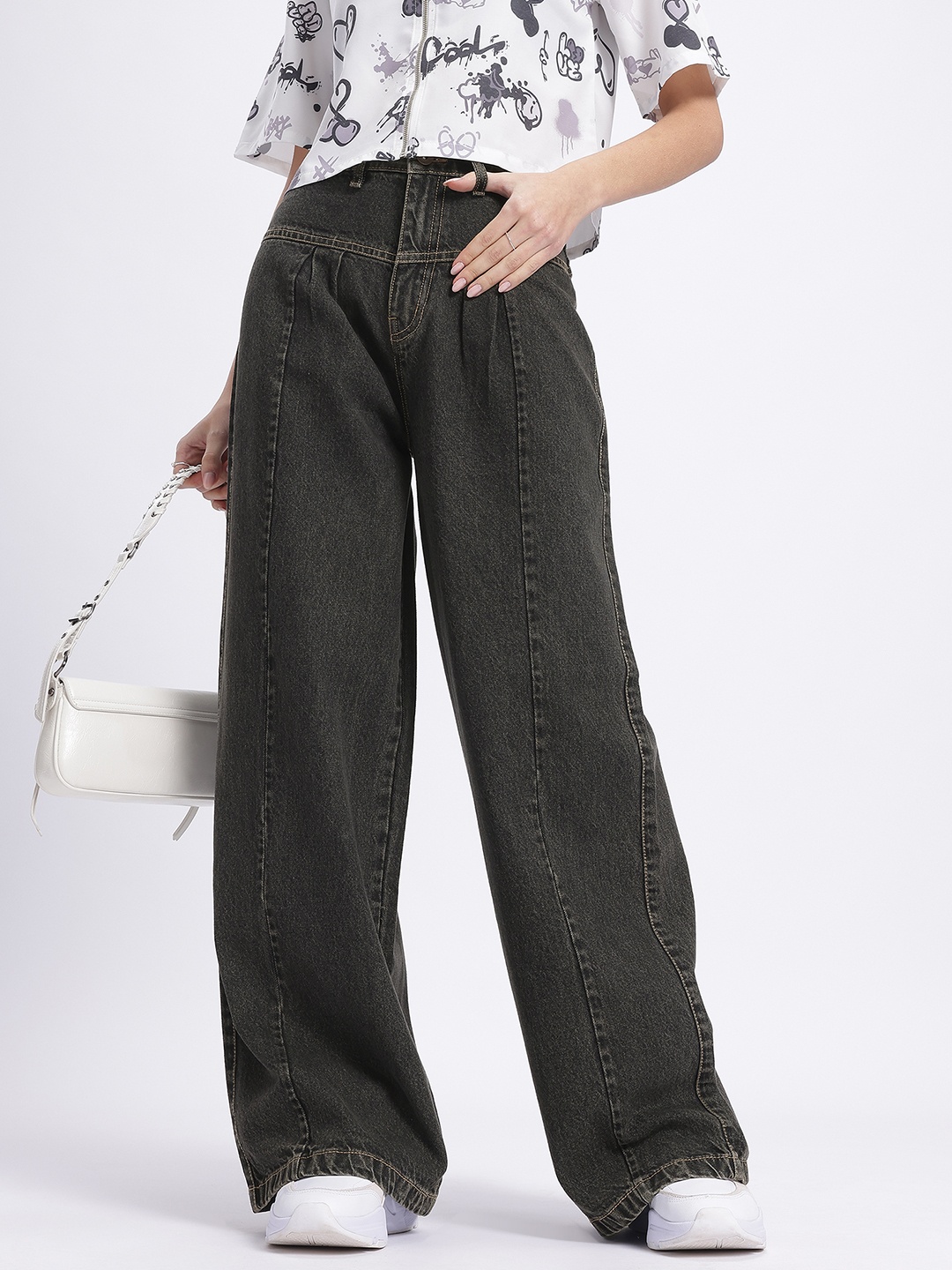 

glitchez Midnight Slouch High Waist Baggy Fit Jeans, Black