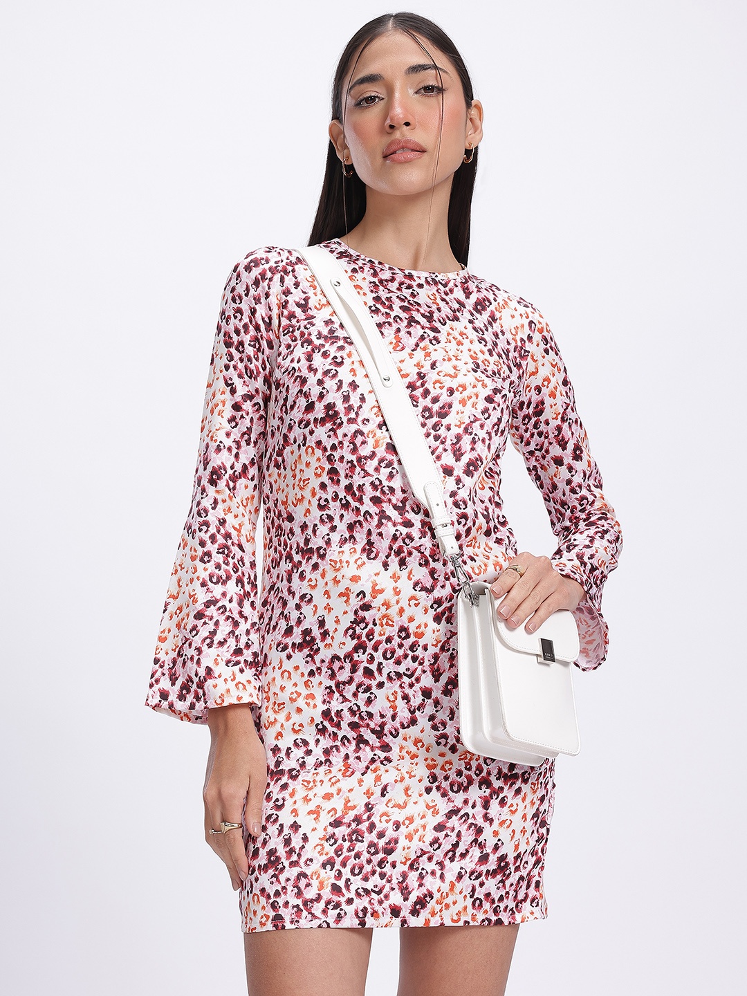 

glitchez Flare Frenzy Animal Print Sheath Mini Dress, White
