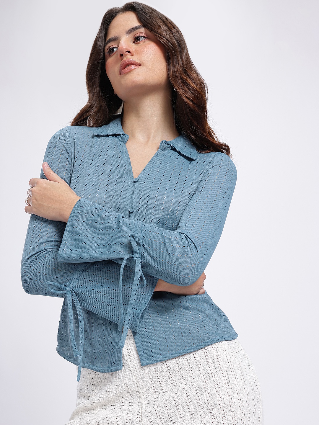 

glitchez Sheer Genius Shirt-Style Top, Blue