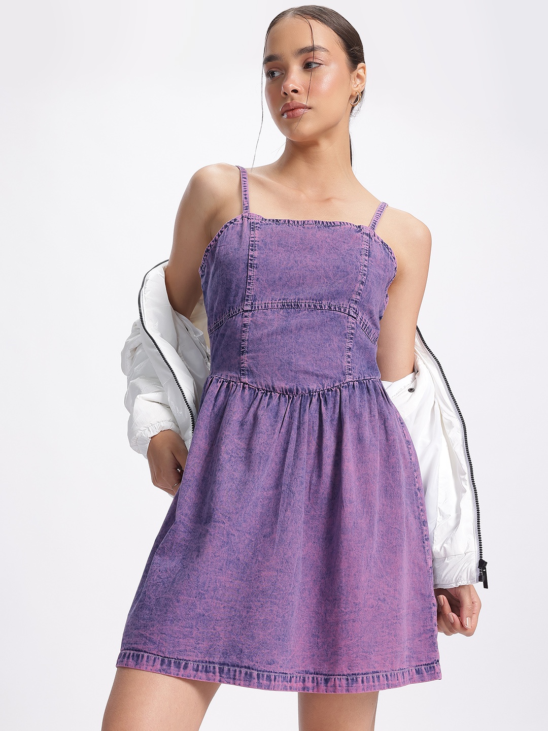 

glitchez Effortless Charm Denim Fit & Flare Dress, Purple