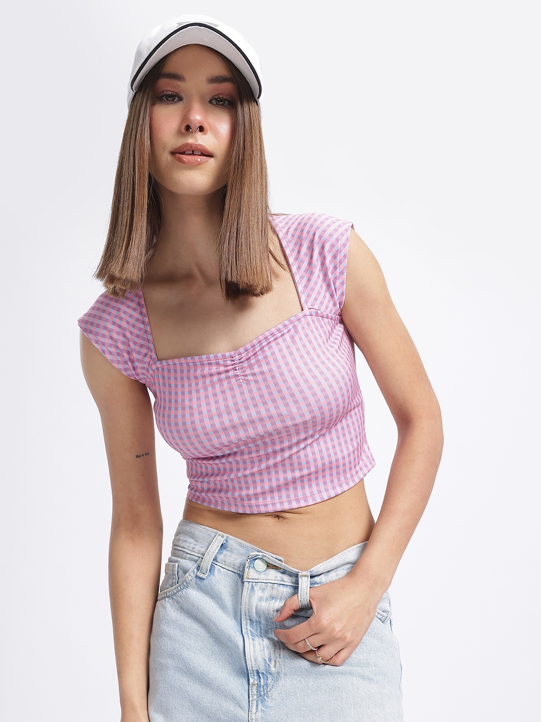 

glitchez Checkered Perfection Fitted Crop Top, Pink