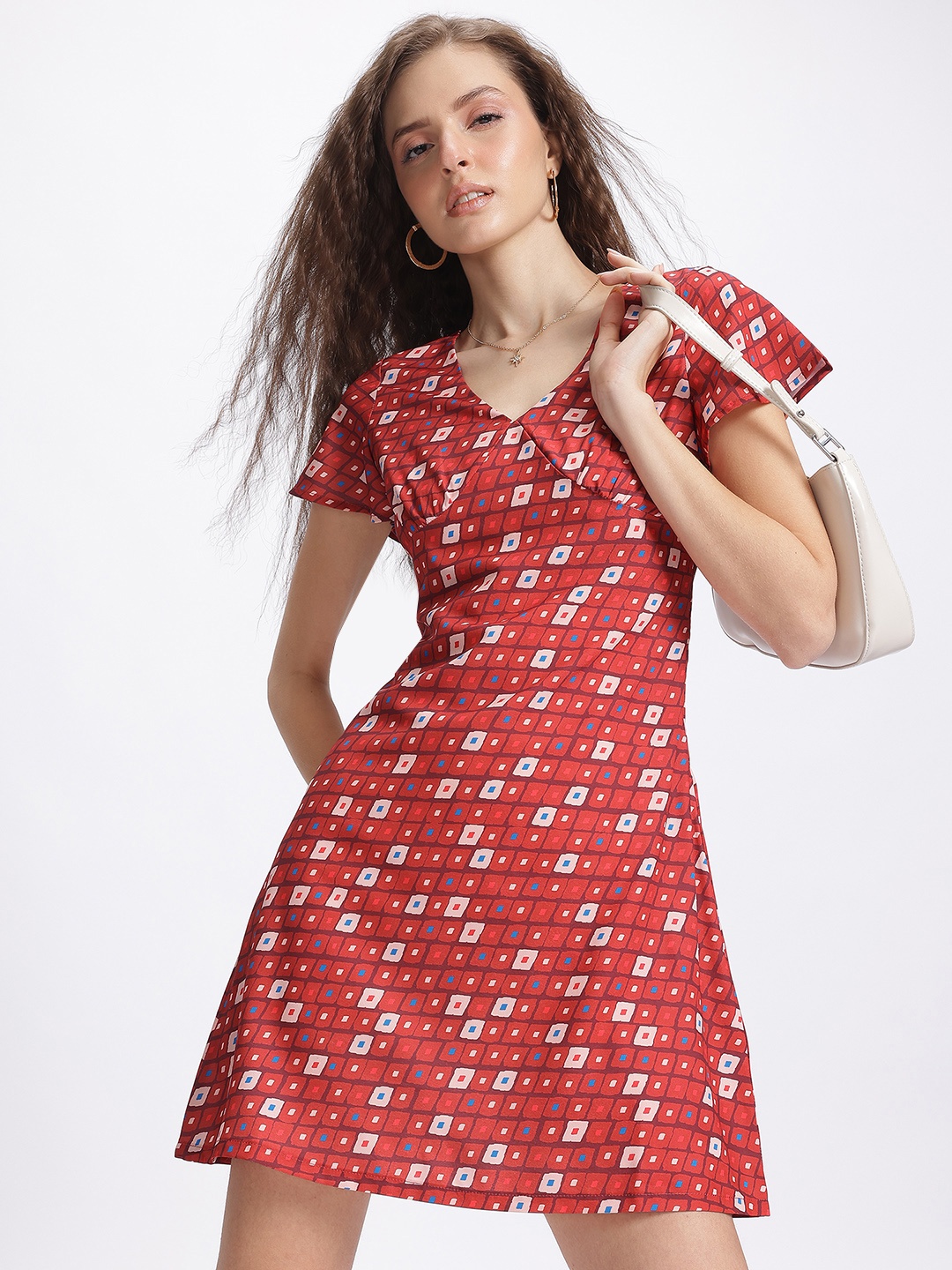 

glitchez Adorable Allure Printed Mini A-Line Dress, Red