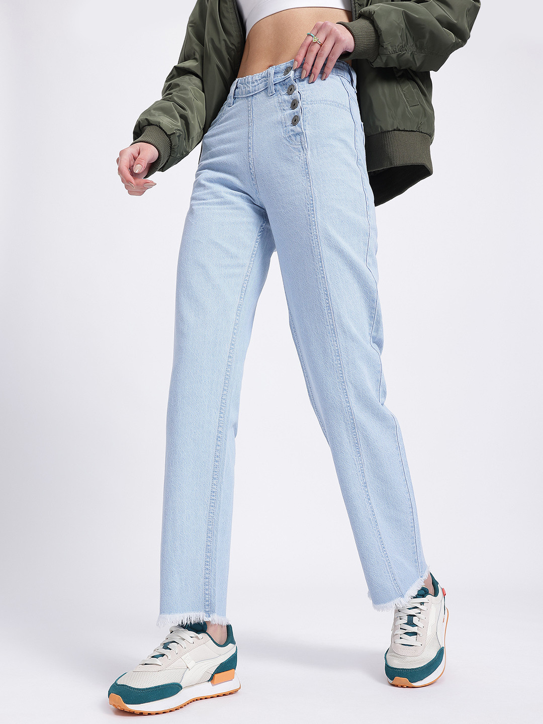 

glitchez Women Straight Fit Jeans, Blue