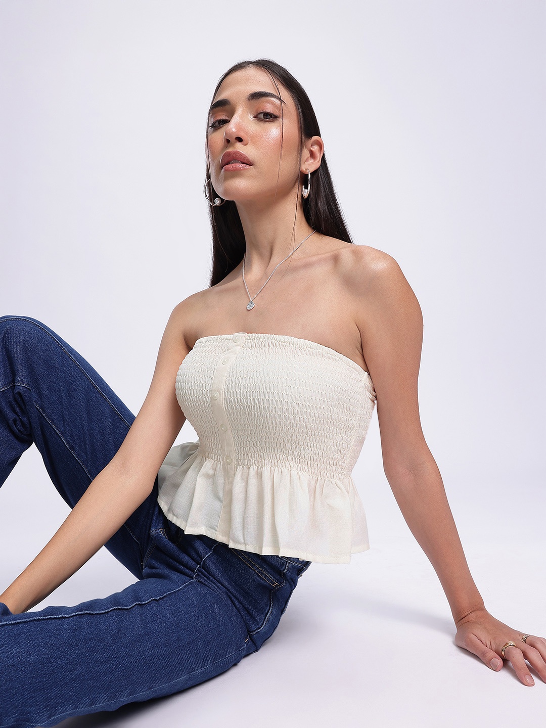 

glitchez Radiant Rave Smocked Bandeau Top, White