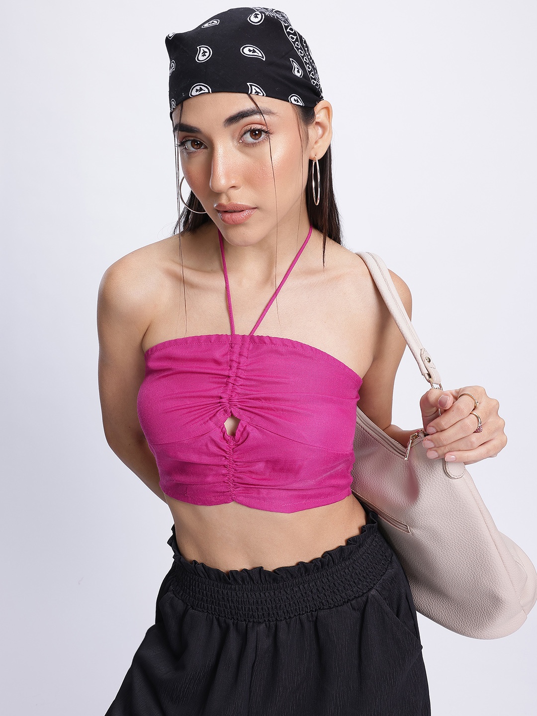 

glitchez Halter Hype Smocked Crop Top, Magenta