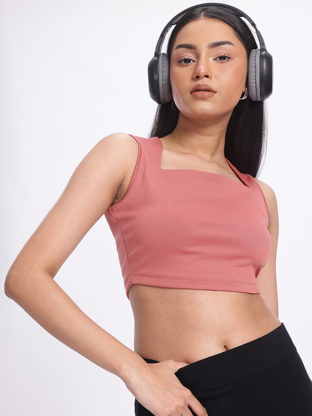 

glitchez Minimalist Muse Square Neck Crop Top, Rust