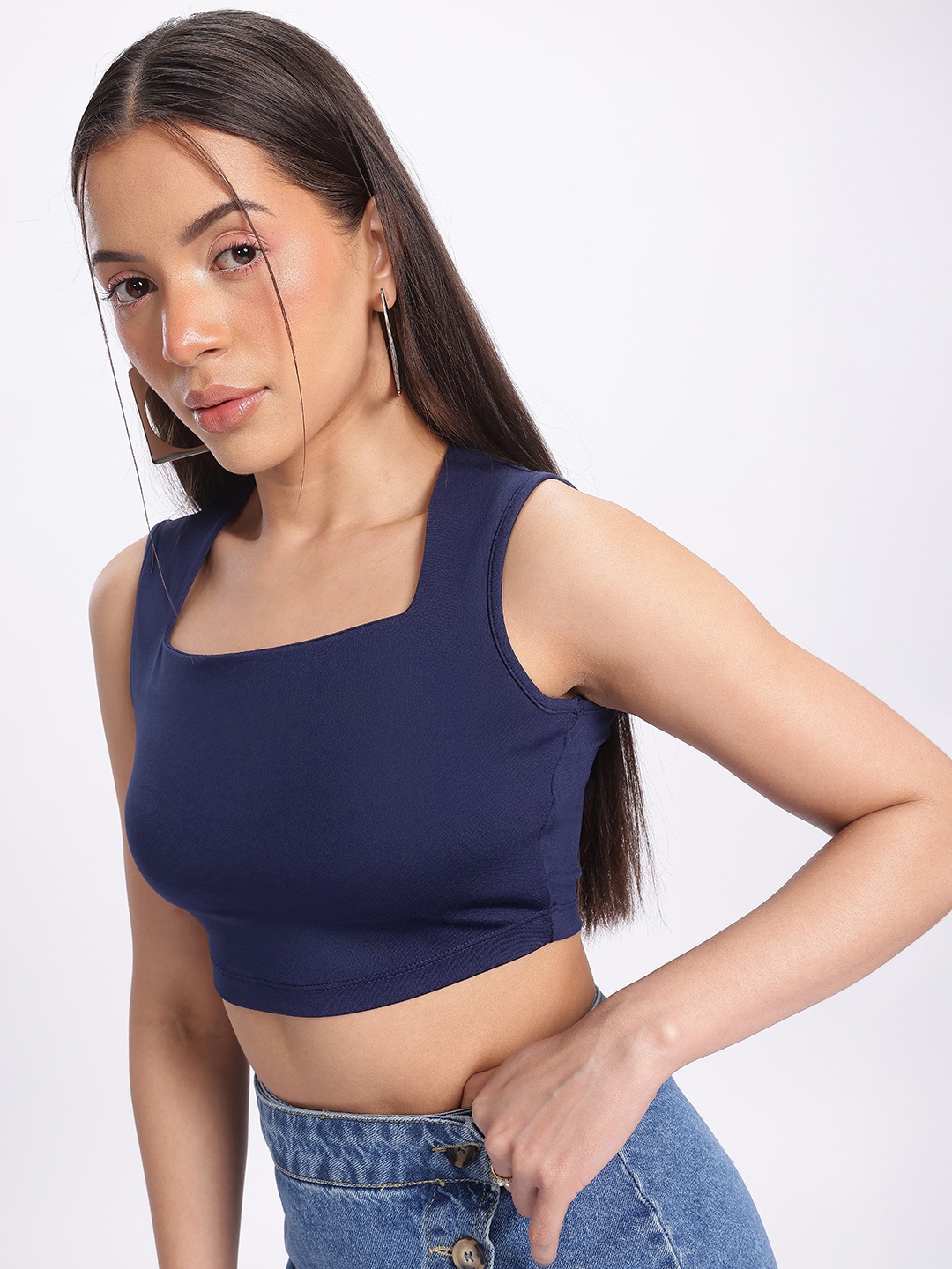 

glitchez Cutie Couture Square Neck Crop Top, Navy blue