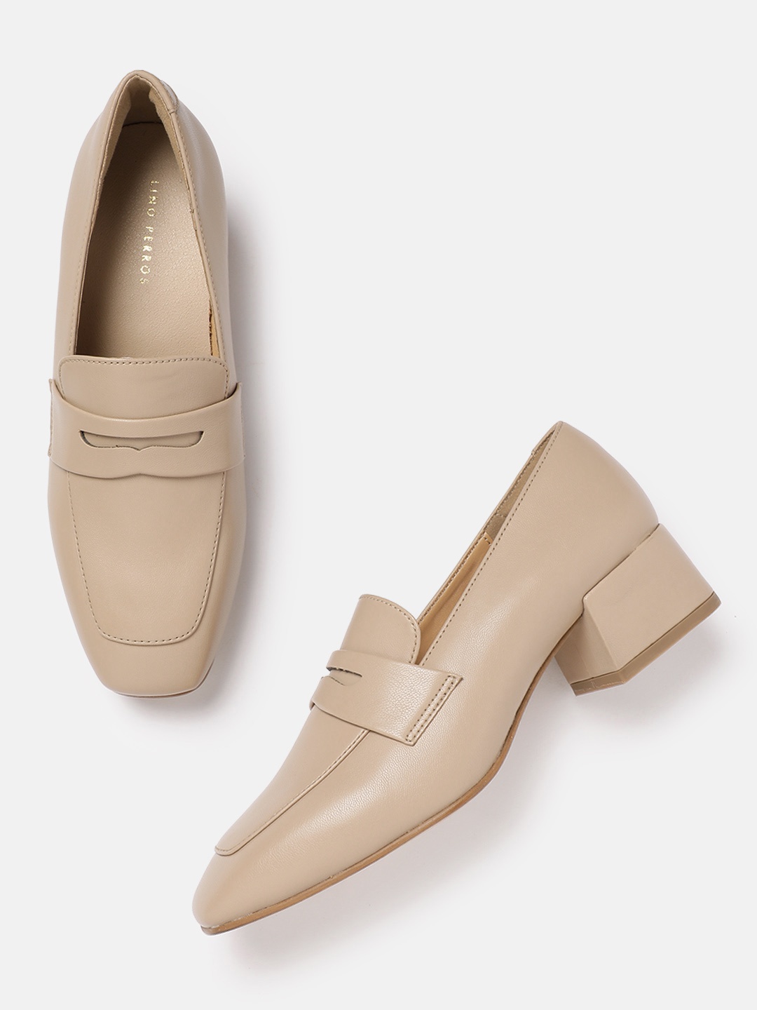 

Lino Perros Women Block Heel Penny Loafers, Beige