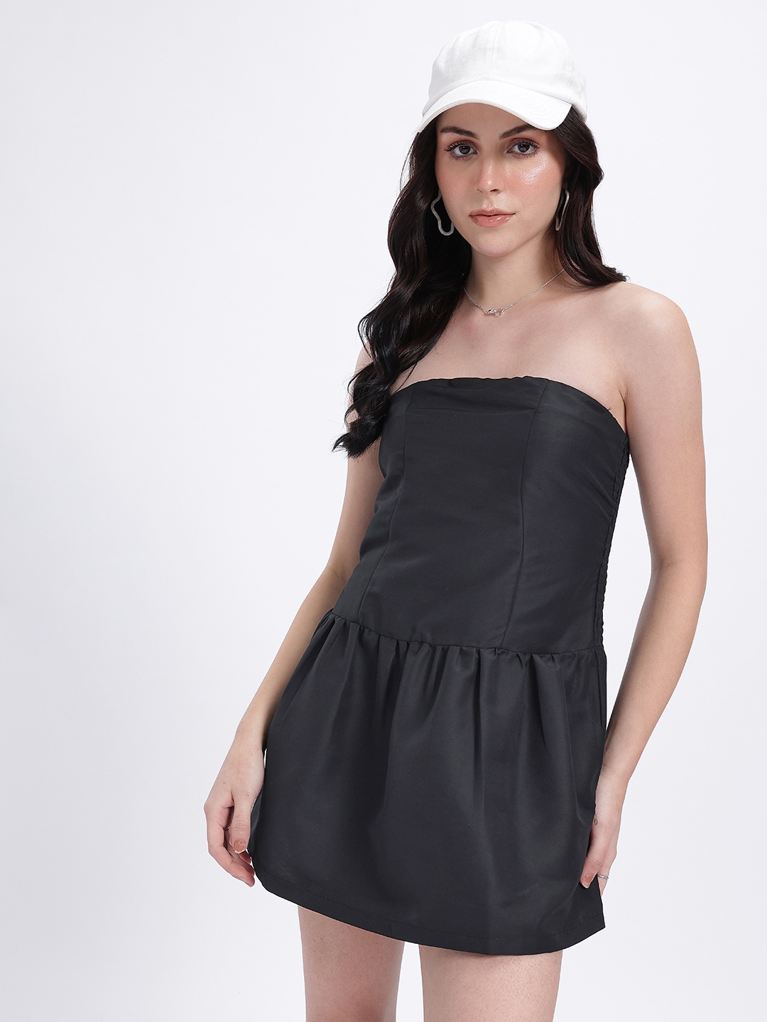 

glitchez Smocking Fun Gathered Detail Mini Bandeau Dress, Black