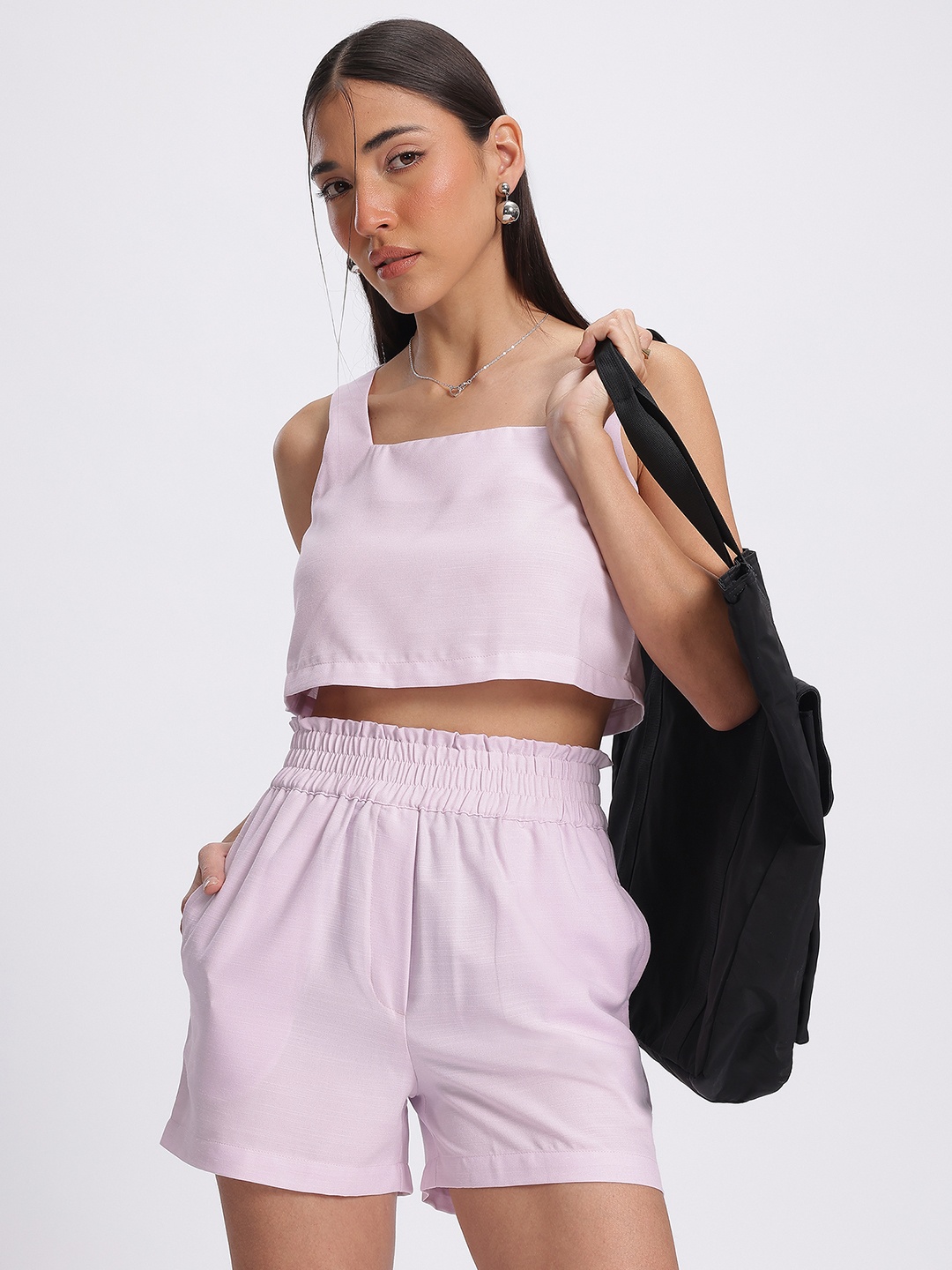 

glitchez Romantic Vibes Shoulder-Straps Crop Top with Shorts, Pink