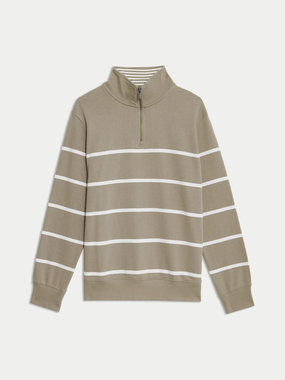 

Marks & Spencer Men Striped Half Zipper Cotton Sweatshirt, Beige