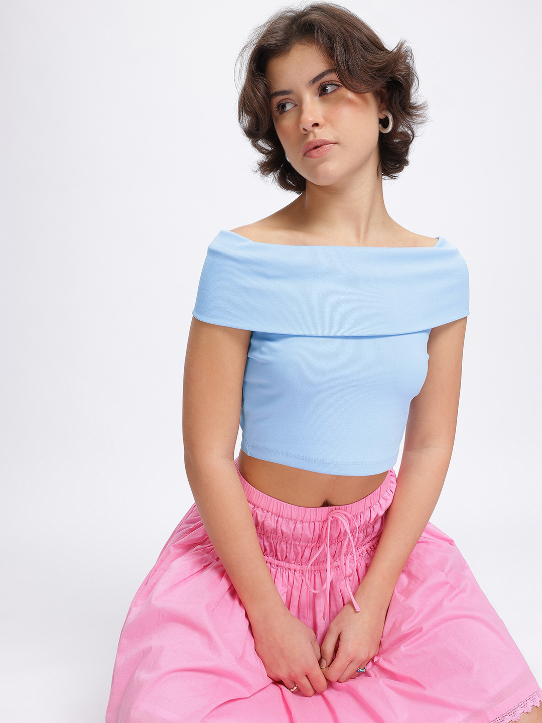 

glitchez Off-Glow Bardot Crop Top, Blue