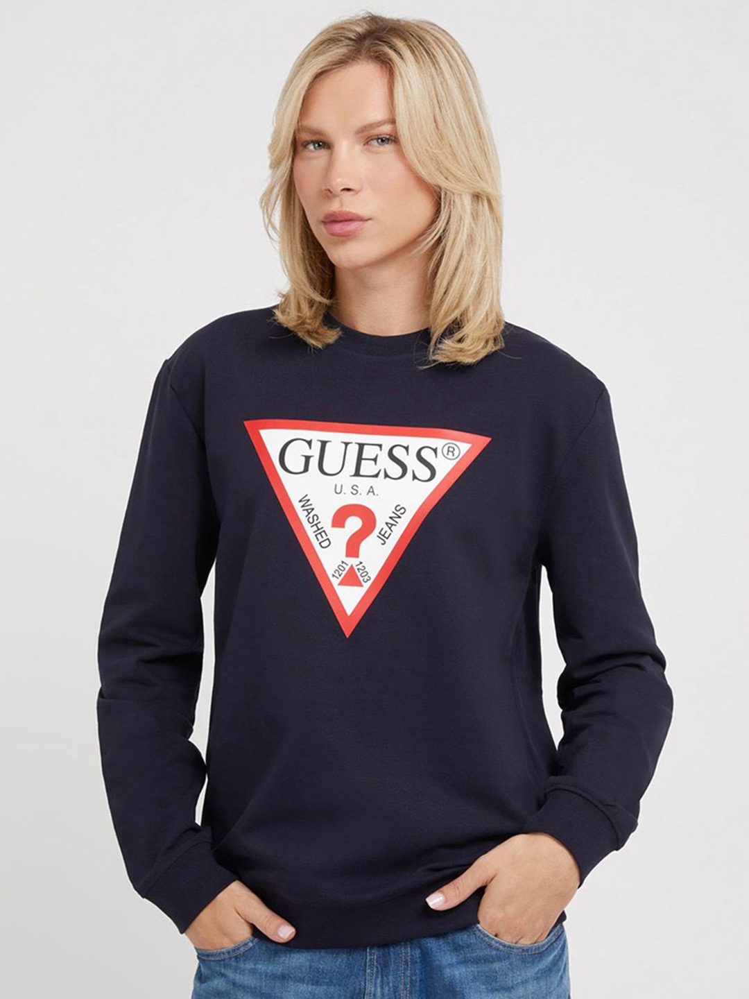 

GUESS Men Brand Logo Printed Sweatshirt, Blue