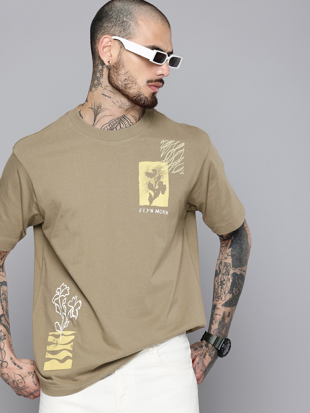 

Flying Machine Relaxed Fit Graphic Printed Pure Cotton T-shirt, Green