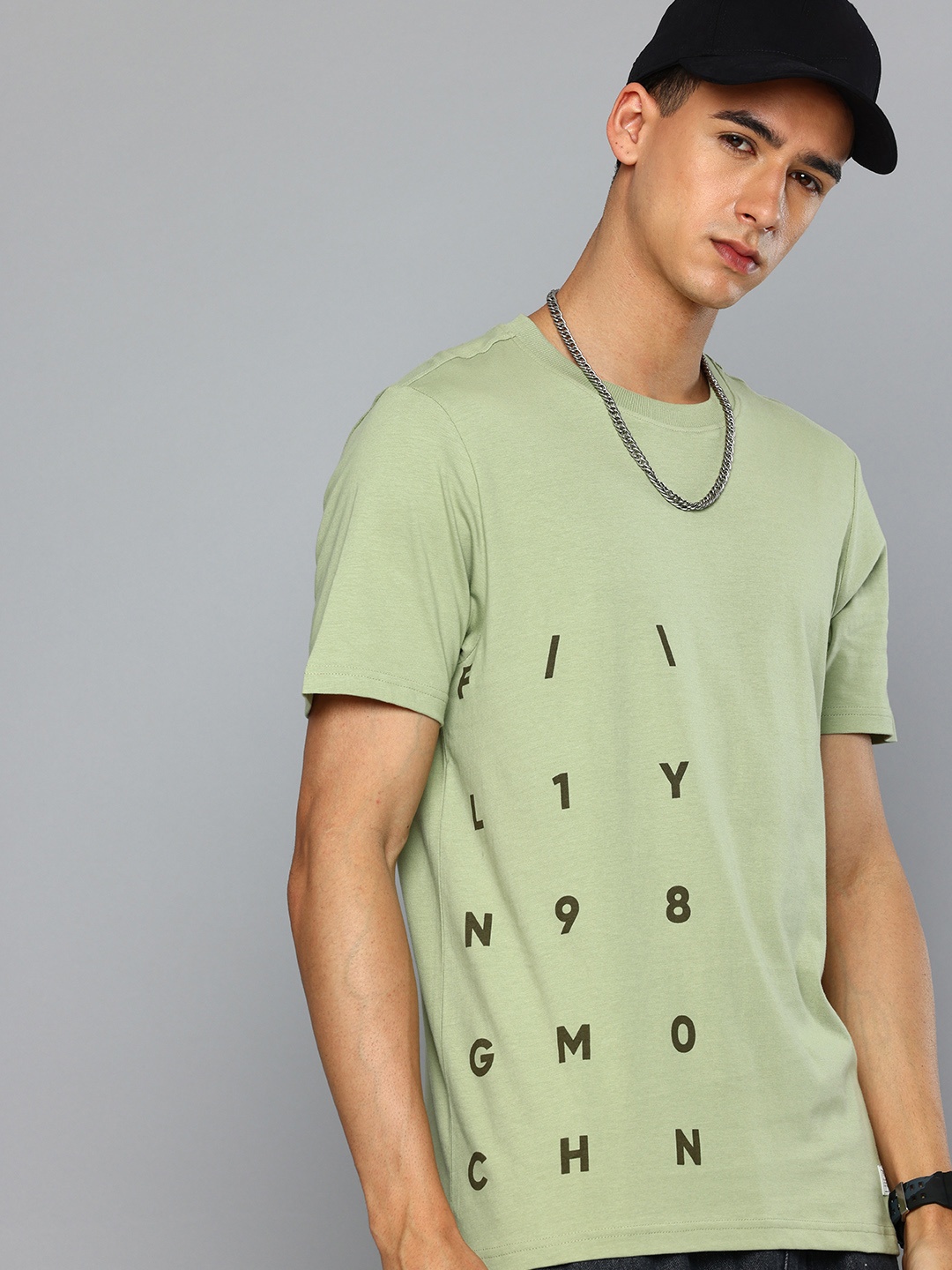 

Flying Machine Pure Cotton Typography Printed T-shirt, Green