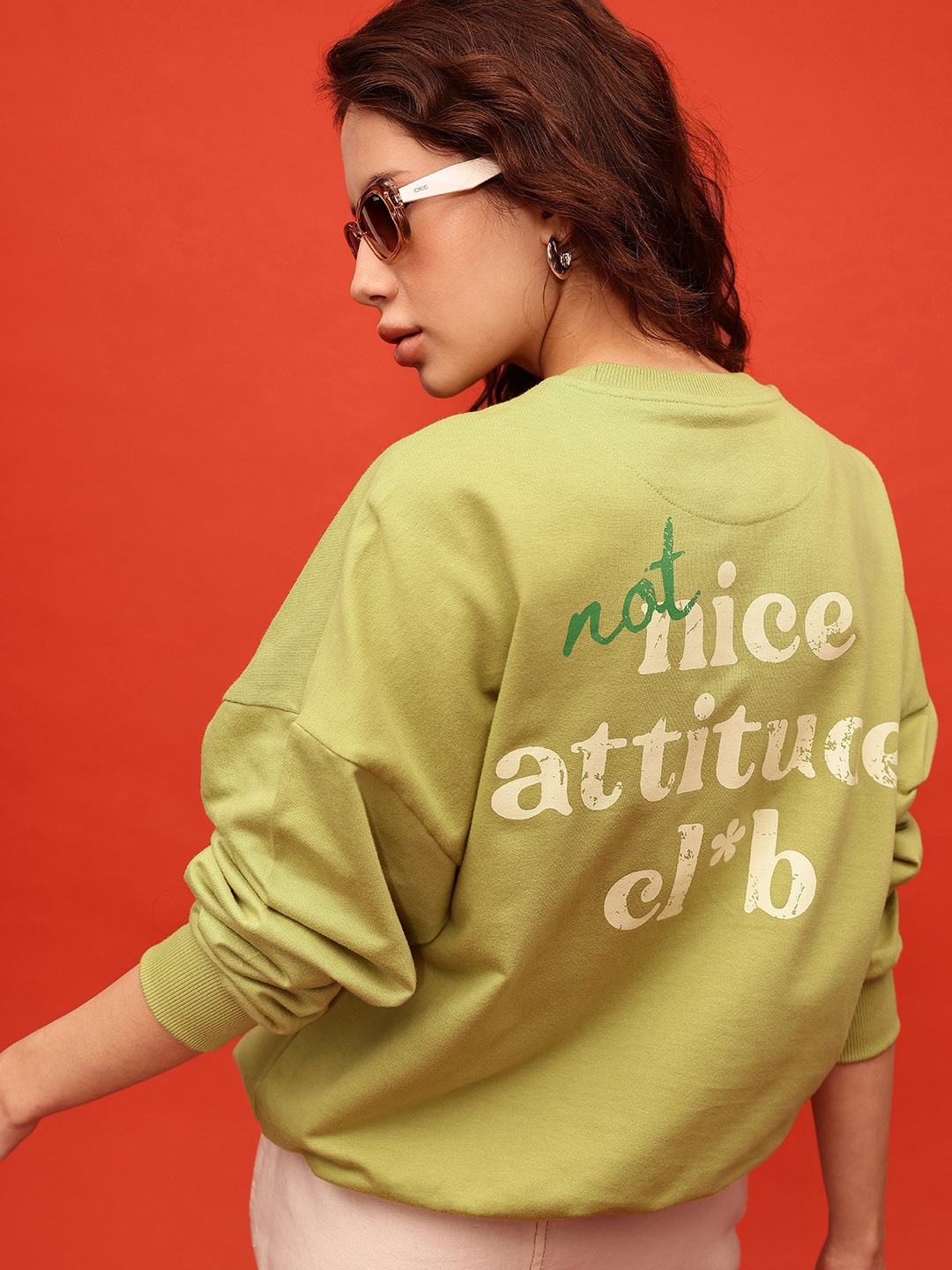 

glitchez Grumpy Squad Printed Cotton Terry Oversized Sweatshirt, Yellow