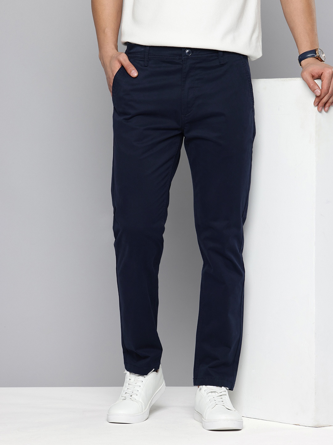 

Flying Machine Men Slash Slim Tapered Fit Chinos Trousers, Navy blue