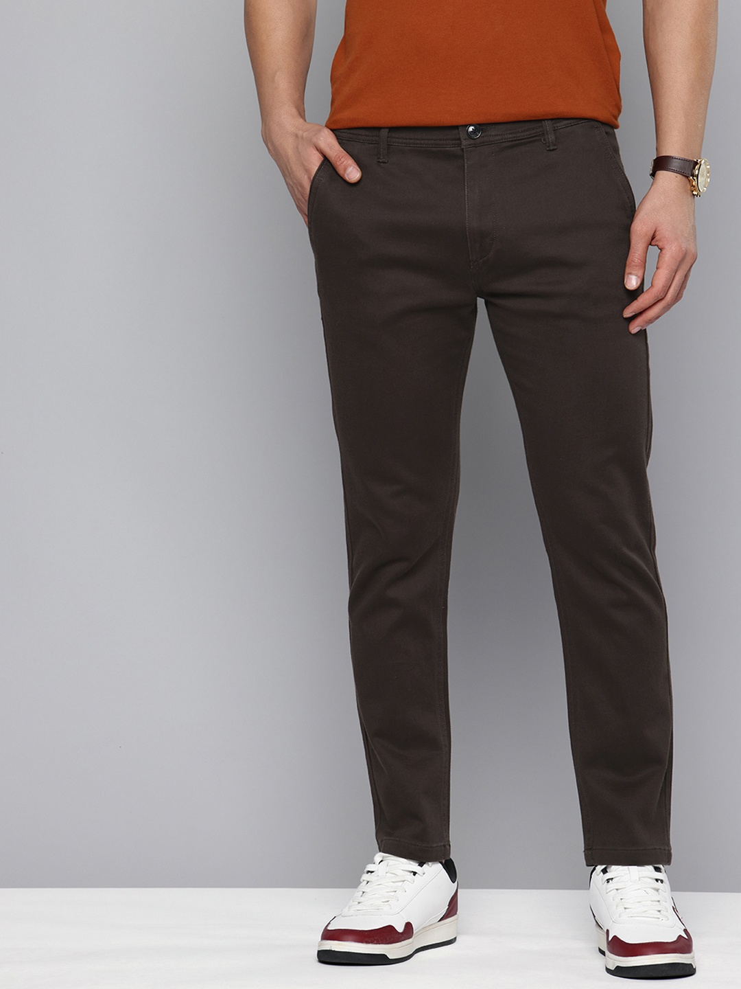 

Flying Machine Men Slash Slim Tapered Fit Chinos Trousers, Coffee brown