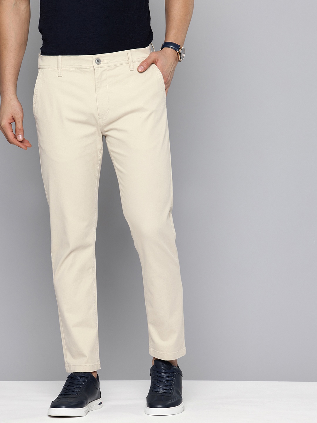 

Flying Machine Men Slash Slim Tapered Fit Chinos Trousers, Off white