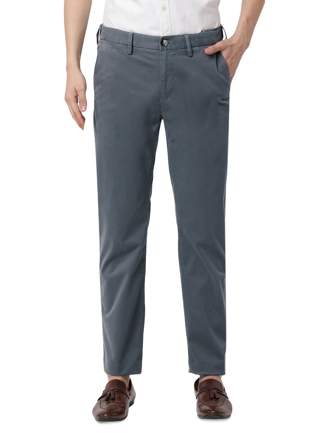 

Minus One Men Mid-Rise Chinos Trousers, Grey