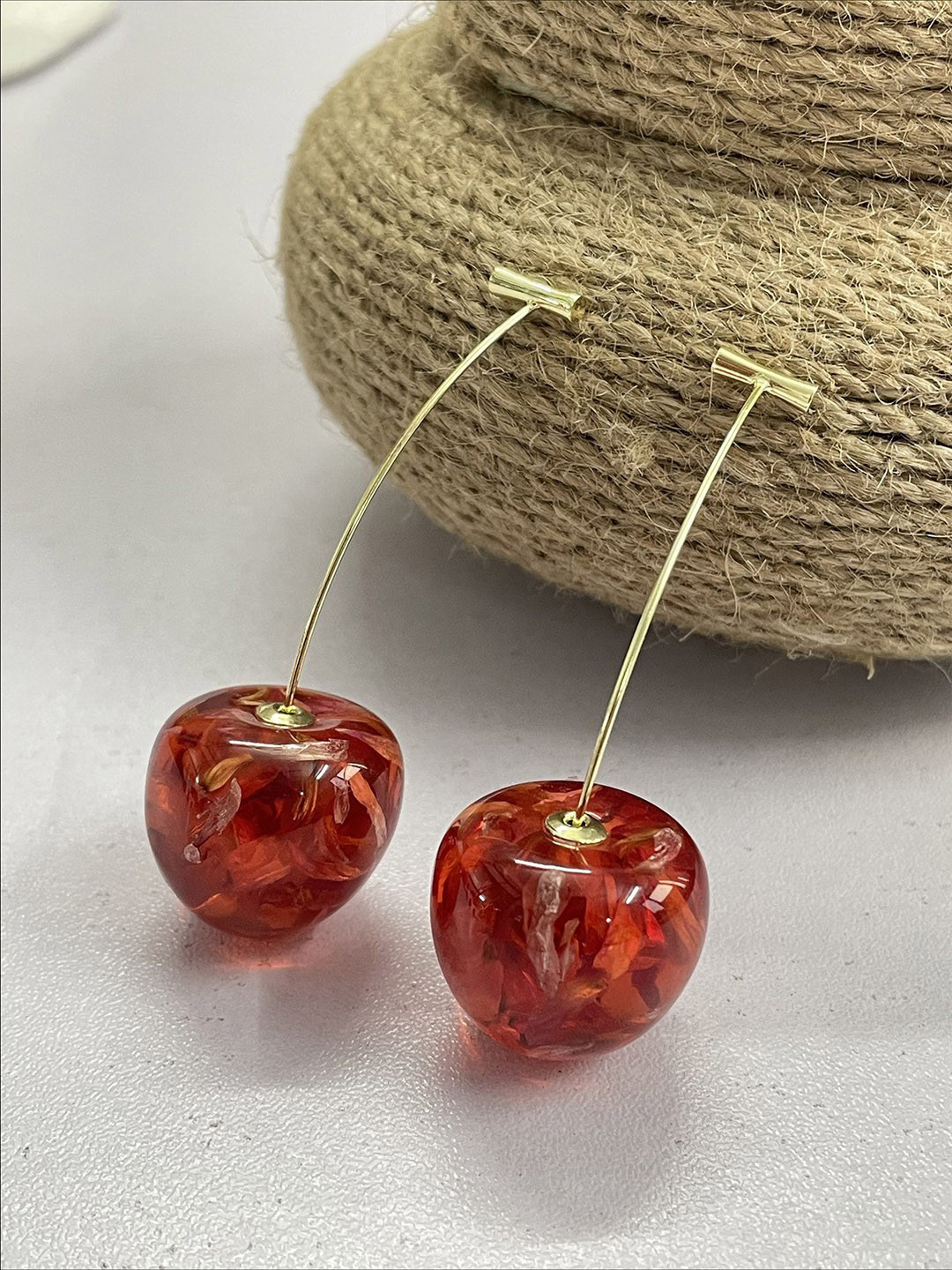 

ISHKAARA Gold-Plated Contemporary Cherry Drop Earrings, Red