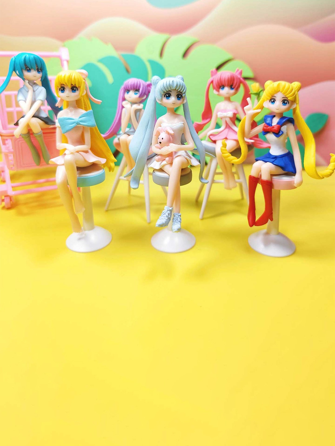 

Spiaty Pink 6 Pieces Miku Mini Figurine Miniature Showpieces