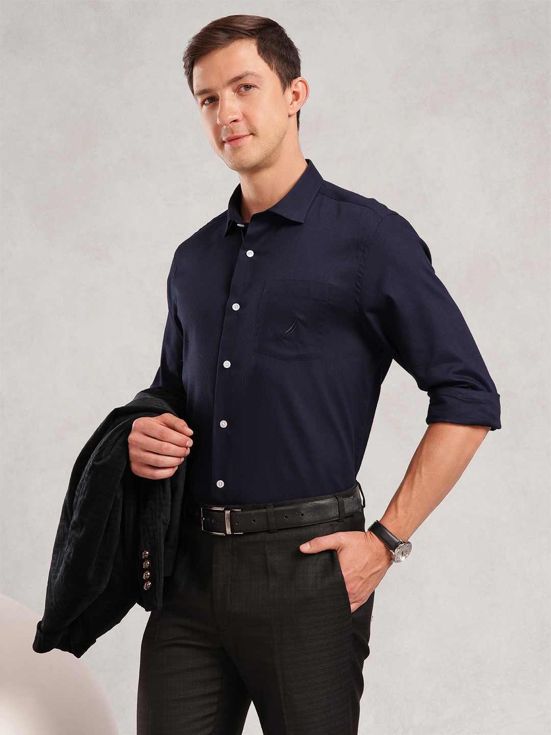 

Nautica Men Premium Slim Fit Pure Cotton Formal Shirt, Navy blue