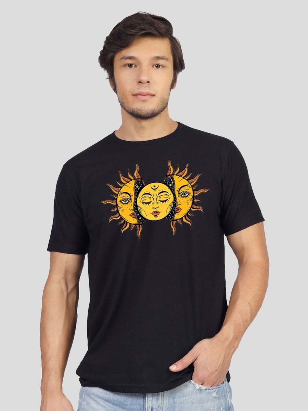 

Greylongg Men Graphic Printed Round Neck Cotton T-shirt, Black