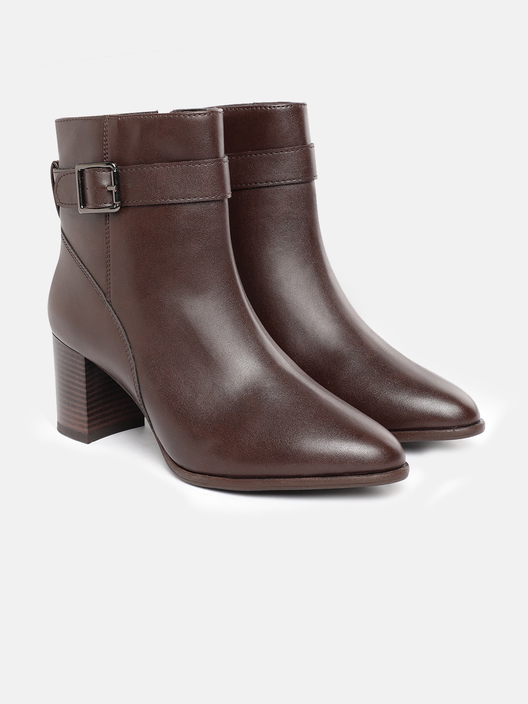 

Allen Solly Women Buckle Detailing Block Heel Boots, Coffee brown