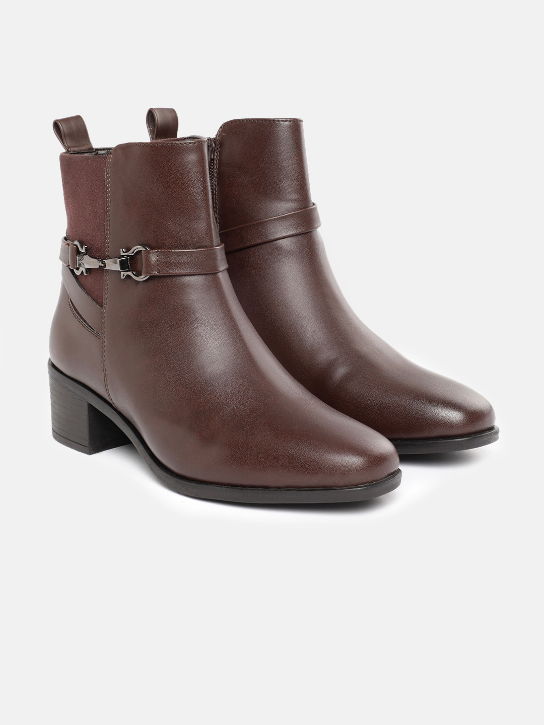 

Allen Solly Women Buckle Detailing Block Heel Boots, Coffee brown