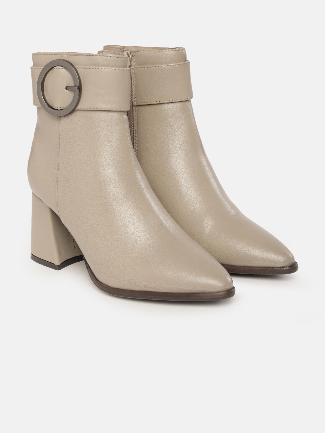 

Allen Solly Women Mid-Top Regular Boots With Buckle Detail, Beige