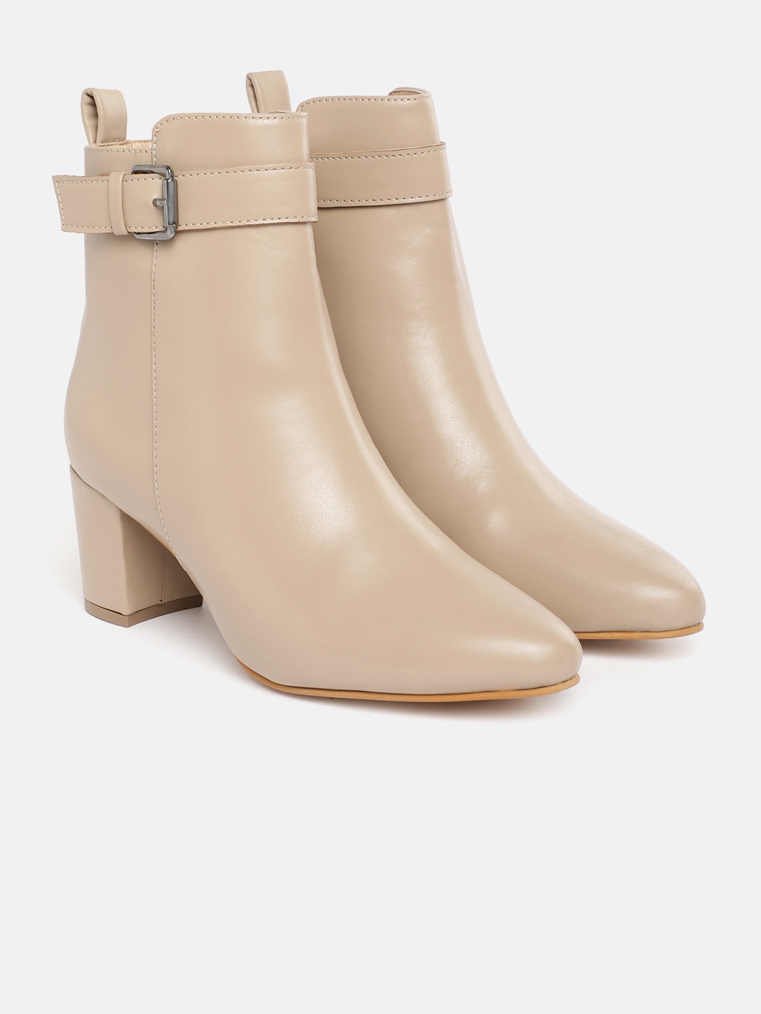 

Allen Solly Women Buckle Detailing Block Heel Boots, Beige