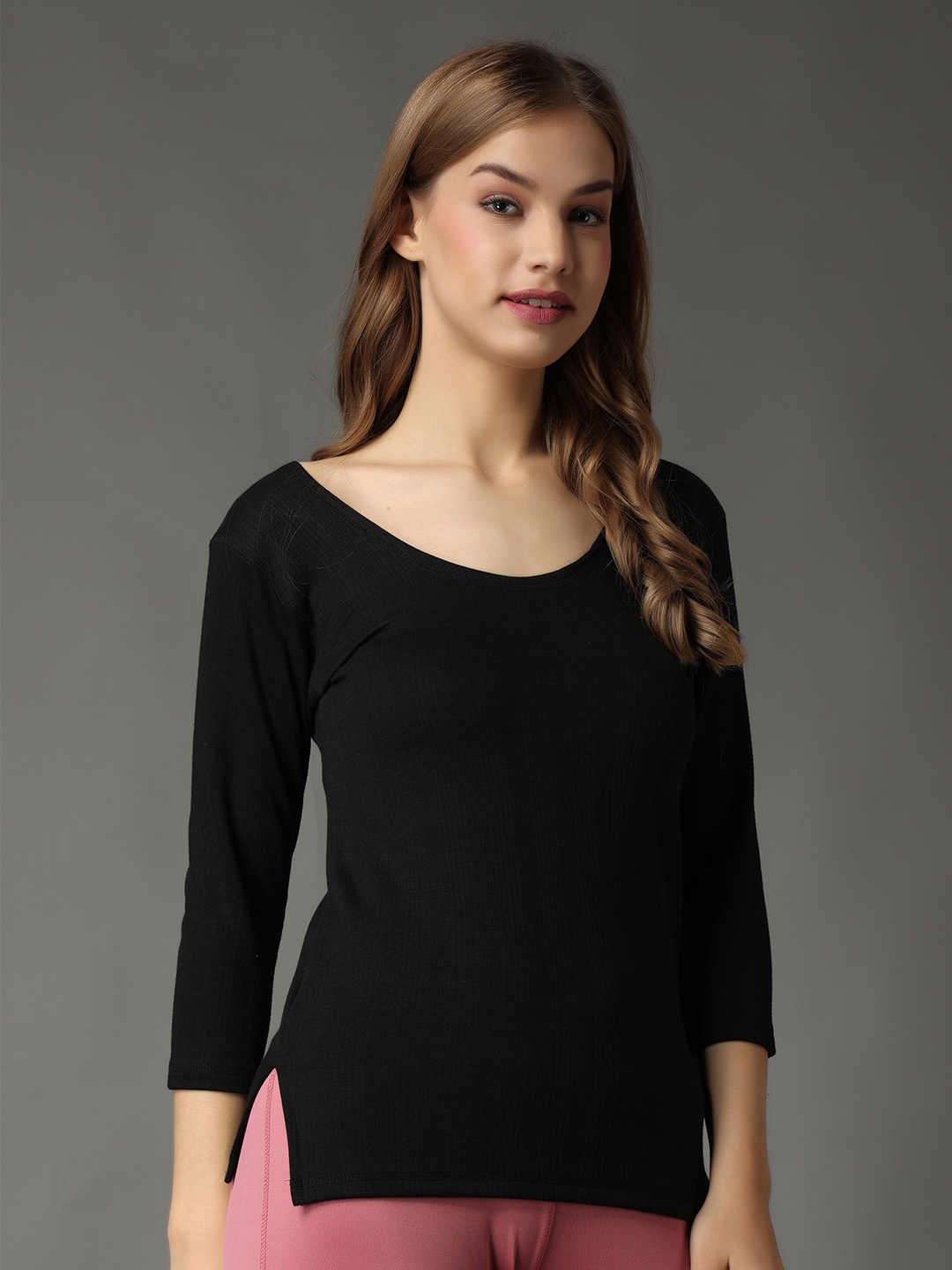 

Wearslim Women Scoop Neck Cotton Thermal Top, Black