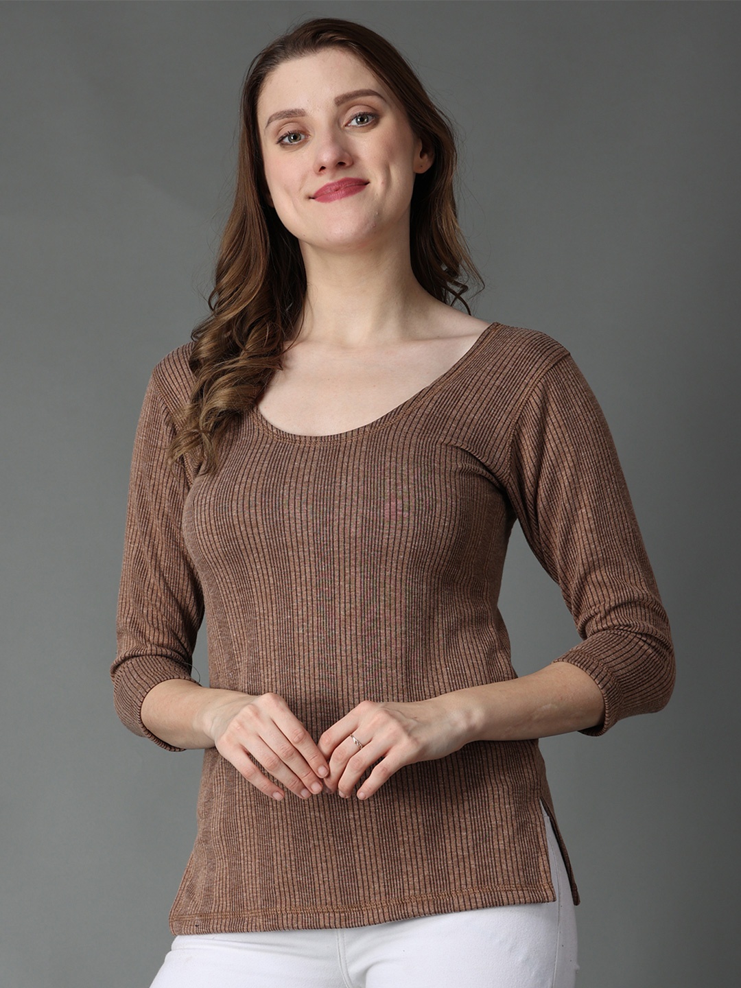

Wearslim Women Ribbed Cotton Thermal Top, Brown