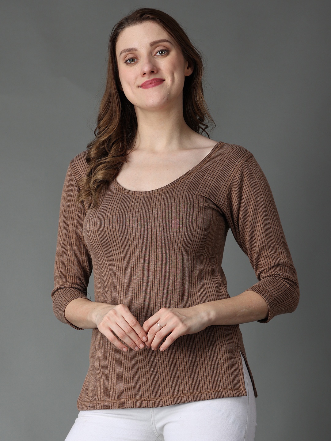 

Wearslim Women Ribbed Cotton Thermal Top, Brown