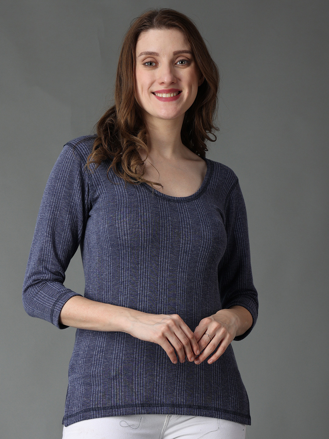 

Wearslim Women Cotton Ribbed Thermal Tops, Blue