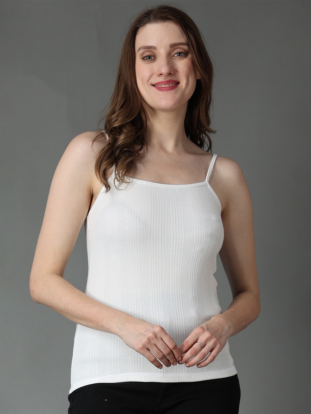 

Wearslim Women Scoop Neck Spaghetti Thermal Top, White