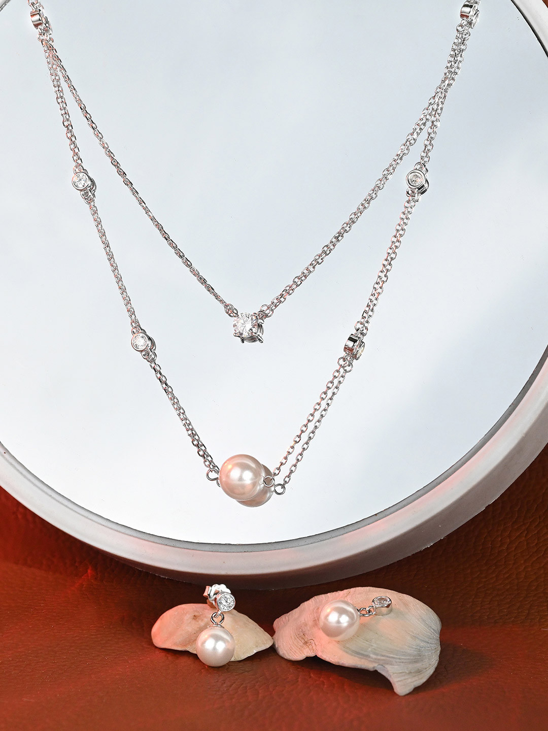

TOUCH925 925 Pure Silver CZ Studded Necklace and Earrings